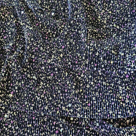 CJ Banks Blue Purple Blouse Layered Sequins Crinkle Micro Floral Sz 2X Sparkle - Picture 7 of 11